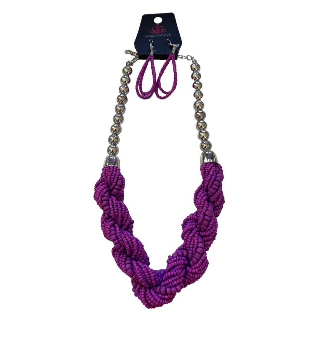 New Paparazzi Beaded Necklace & Earring Set Purple
